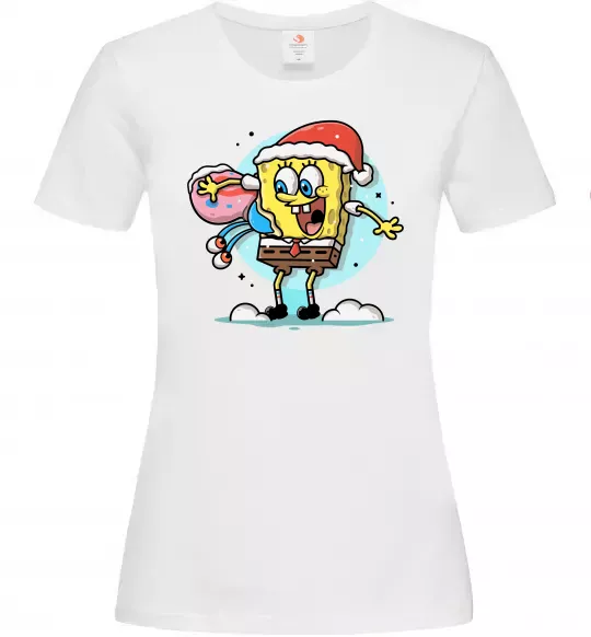 Жіноча футболка Губка Боб новорічний Білий фото