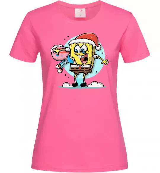 Жіноча футболка Губка Боб новорічний Яскраво-рожевий фото