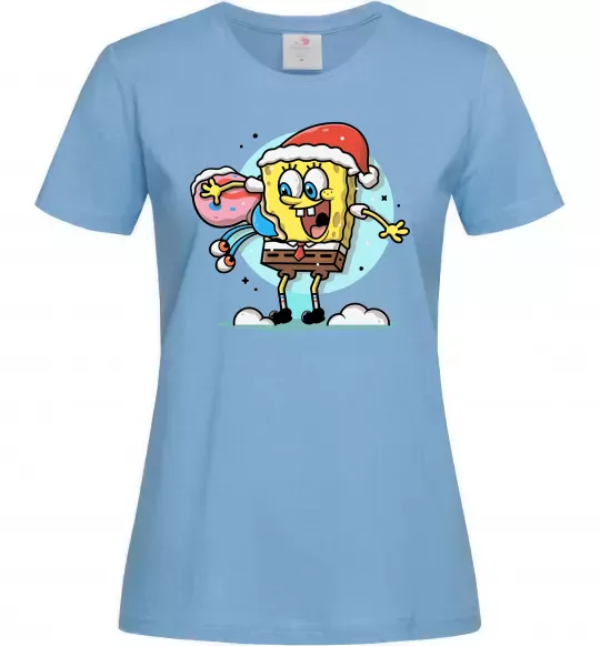 Жіноча футболка Губка Боб новорічний Блакитний фото