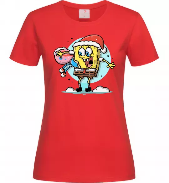 Жіноча футболка Губка Боб новорічний Червоний фото