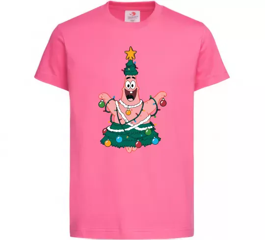 Детская футболка Новорічний Патрік Ярко-розовый фото