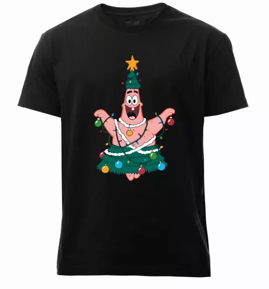 Мужская премиум футболка Новорічний Патрік Черный фото