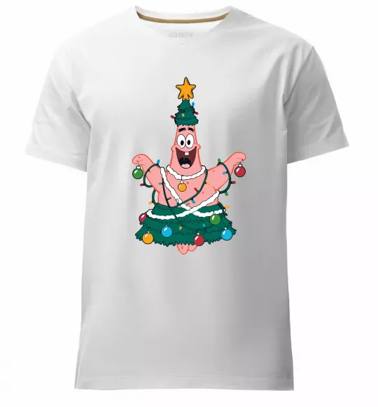 Мужская премиум футболка Новорічний Патрік Белый фото