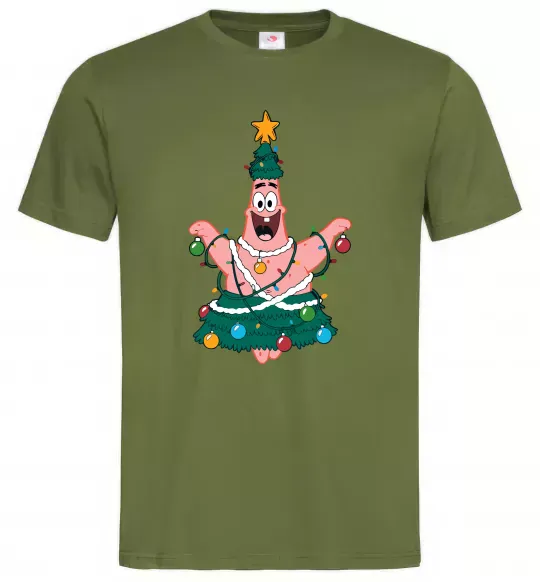 Мужская футболка Новорічний Патрік Оливковый фото