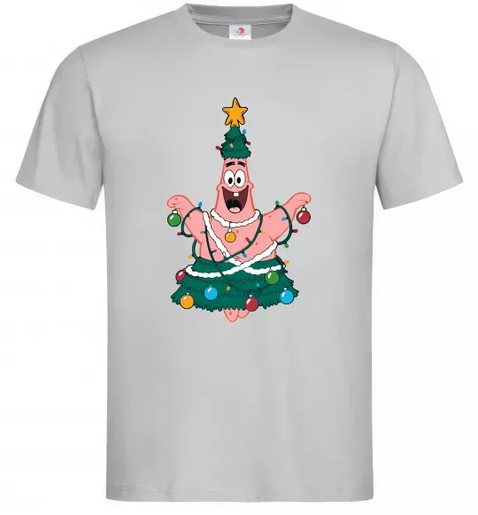 Мужская футболка Новорічний Патрік Серый фото