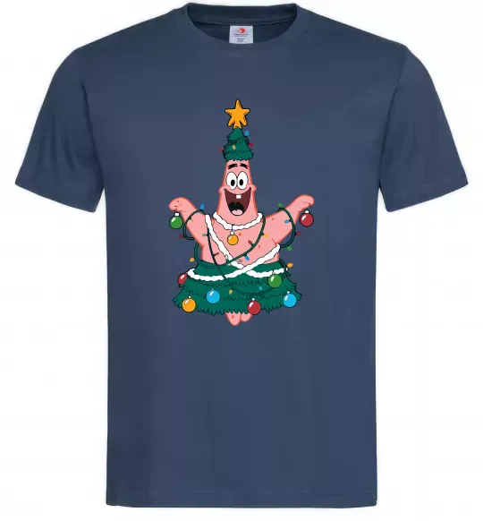 Мужская футболка Новорічний Патрік Темно-синий фото