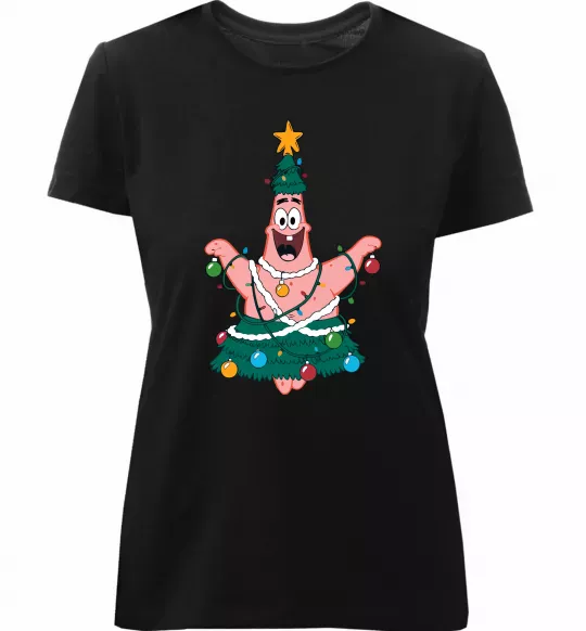 Жіноча преміум футболка Новорічний Патрік Чорний фото