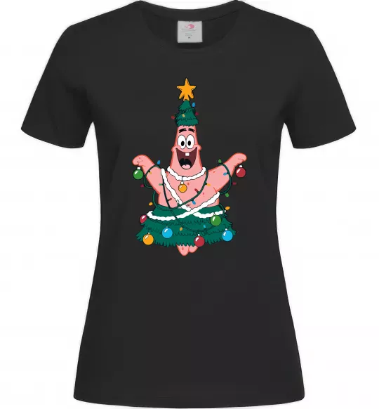Женская футболка Новорічний Патрік Черный фото