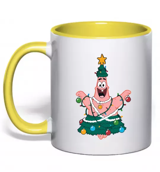 Чашка с цветной ручкой Новорічний Патрік Солнечно желтый фото