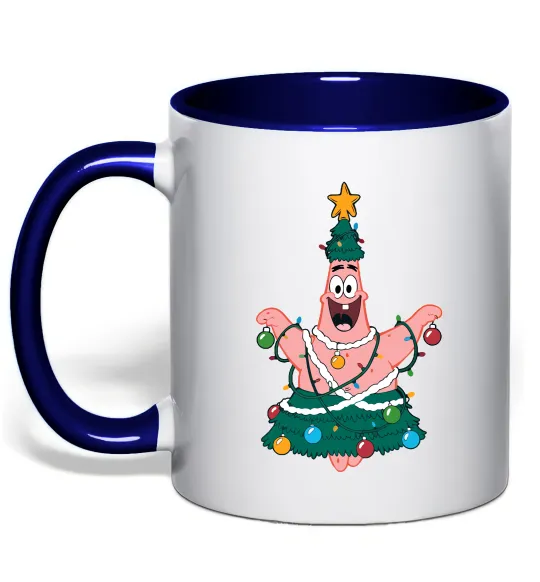 Чашка с цветной ручкой Новорічний Патрік Глубокий темно-синий фото