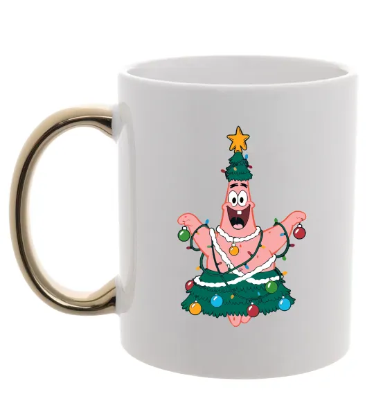 Чашка с цветной ручкой Новорічний Патрік Золото фото