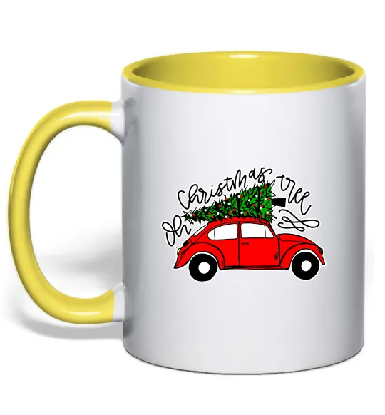 Чашка з кольоровою ручкою Oh Christmas tree Лимонний фото