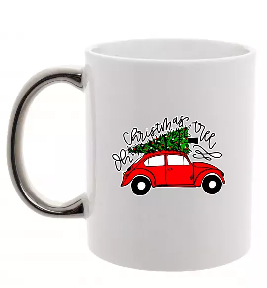 Чашка з кольоровою ручкою Oh Christmas tree Срібло фото