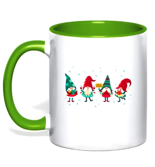 Чашка с цветной ручкой Гноми новорічні Лаймовый фото