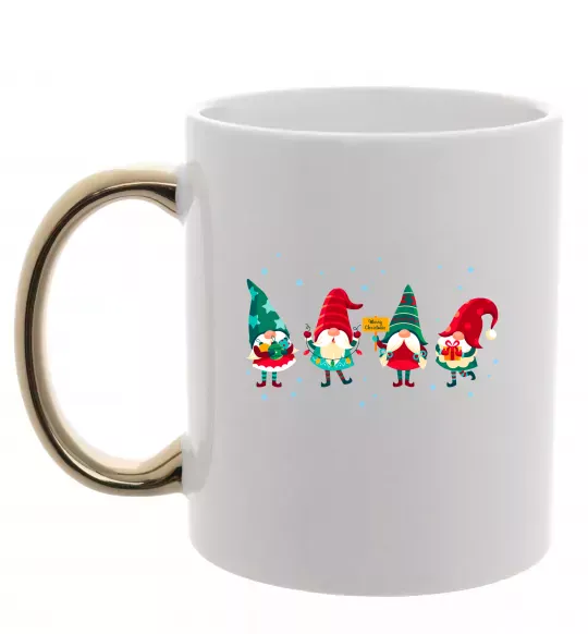 Чашка с цветной ручкой Гноми новорічні Золото фото