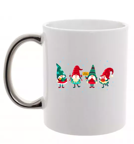 Чашка с цветной ручкой Гноми новорічні Серебро фото