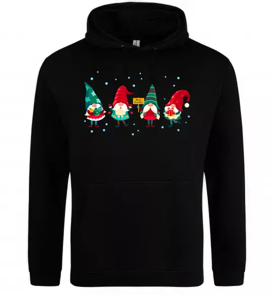 Мужская толстовка (худи) Гноми новорічні Черный фото