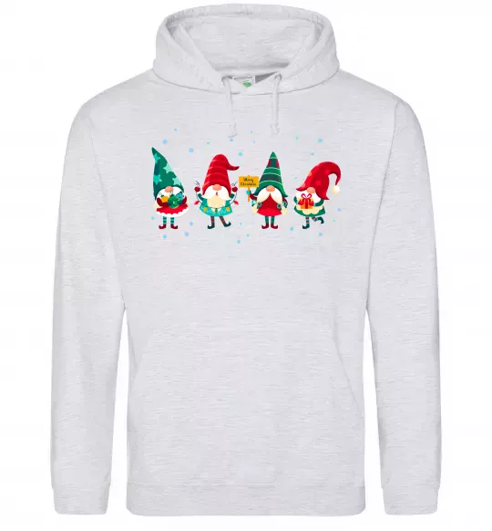 Женская толстовка (худи) Гноми новорічні Серый меланж фото