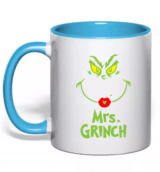 Чашка з кольоровою ручкою Mrs.Grinch Блакитний фото