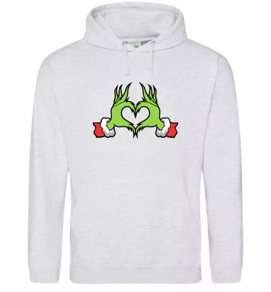 Мужская толстовка (худи) Грінч сердечко Серый меланж фото