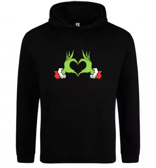 Женская толстовка (худи) Грінч сердечко Черный фото