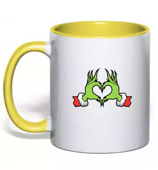 Чашка з кольоровою ручкою Грінч сердечко Сонячно жовтий фото