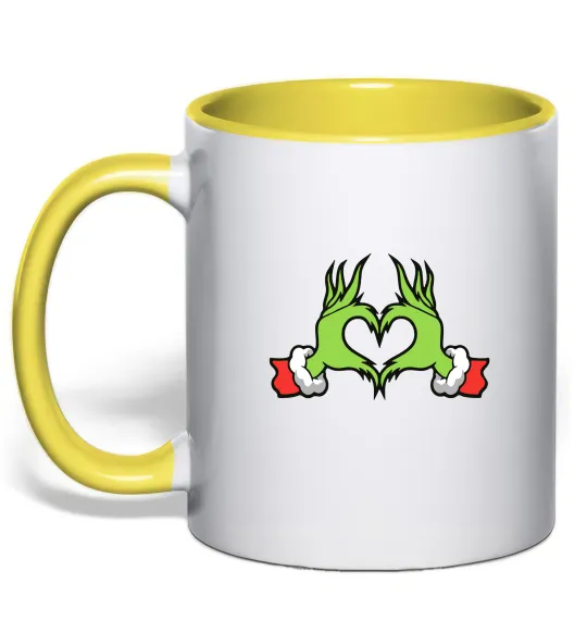 Чашка с цветной ручкой Грінч сердечко Лимонный фото