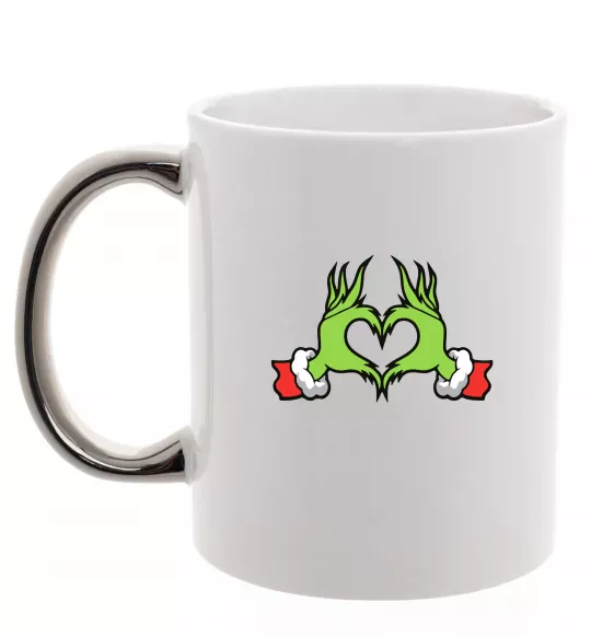 Чашка з кольоровою ручкою Грінч сердечко Срібло фото