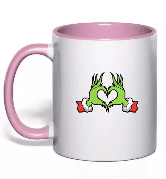 Чашка з кольоровою ручкою Грінч сердечко Ніжно рожевий фото