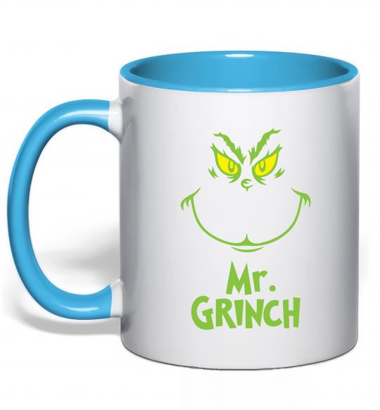 Чашка з кольоровою ручкою Mr.Grinch Блакитний фото