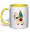 Чашка с цветной ручкой Лама з ялинкою Лимонный фото