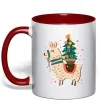 Чашка з кольоровою ручкою Лама з ялинкою Червоний Чашка з кольоровою ручкою Лама з ялинкою Червоний фото