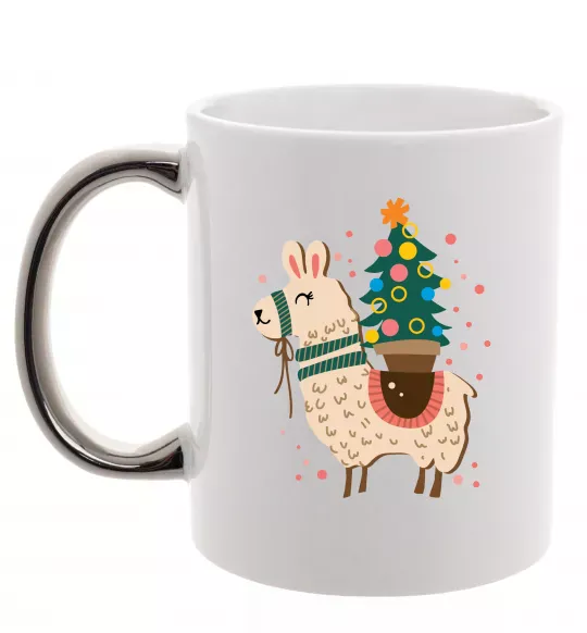 Чашка з кольоровою ручкою Лама з ялинкою Срібло фото