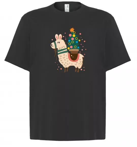 Футболка Оверсайз Лама з ялинкою Чорний фото