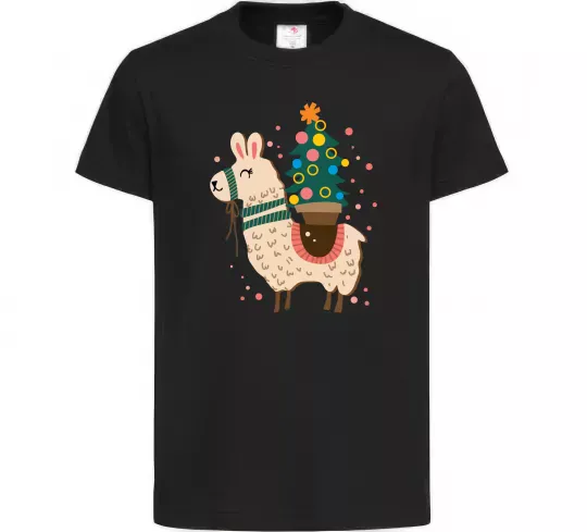 Детская футболка Лама з ялинкою Черный фото
