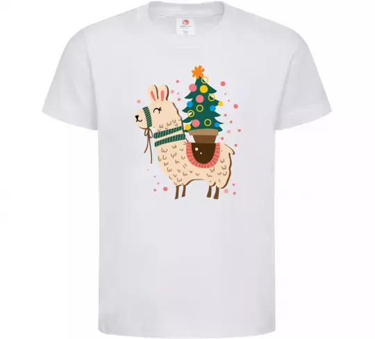 Детская футболка Лама з ялинкою Белый фото