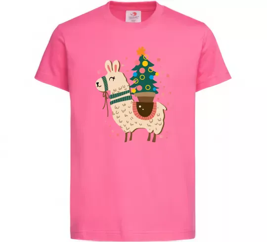 Детская футболка Лама з ялинкою Ярко-розовый фото
