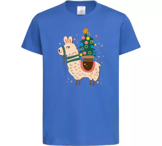 Детская футболка Лама з ялинкою Ярко-синий фото