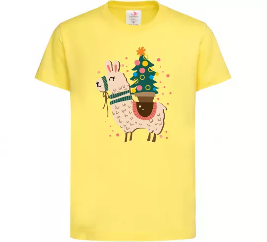 Детская футболка Лама з ялинкою Лимонный фото