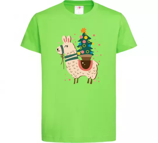 Детская футболка Лама з ялинкою Лаймовый фото