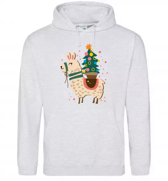 Чоловіча толстовка (худі) Лама з ялинкою Сірий меланж фото