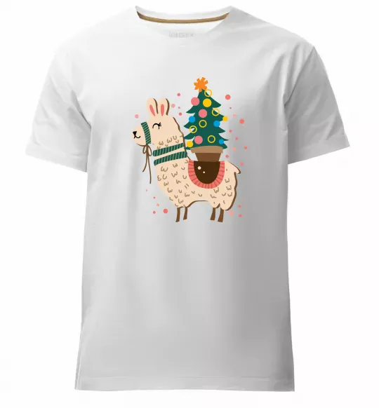 Чоловіча преміум футболка Лама з ялинкою Білий фото