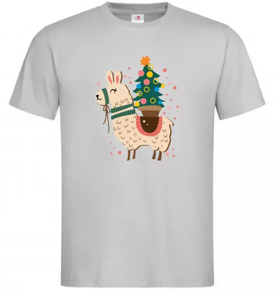 Чоловіча футболка Лама з ялинкою Сірий фото