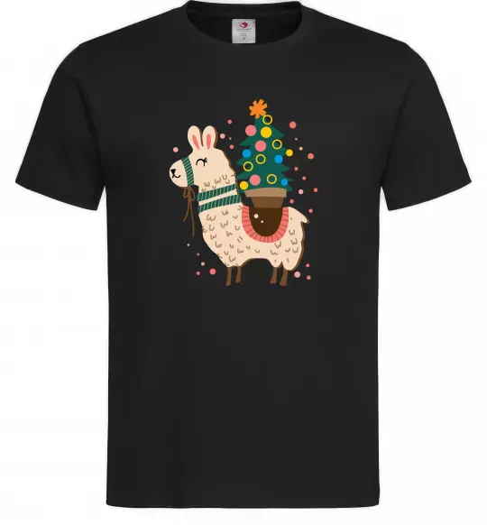 Чоловіча футболка Лама з ялинкою Чорний фото