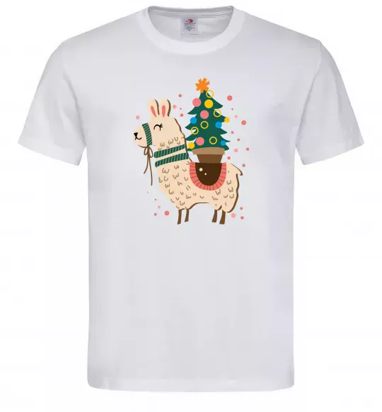 Чоловіча футболка Лама з ялинкою Білий фото
