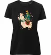 Жіноча преміум футболка Лама з ялинкою Чорний фото