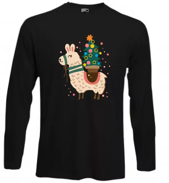 Лонгслив Лама з ялинкою Черный фото