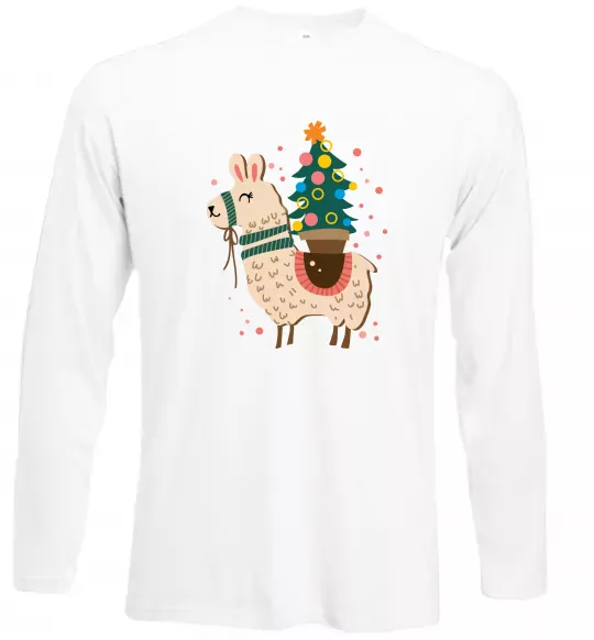 Лонгслив Лама з ялинкою Белый фото