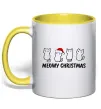 Чашка з кольоровою ручкою Новорічні котики Сонячно жовтий фото