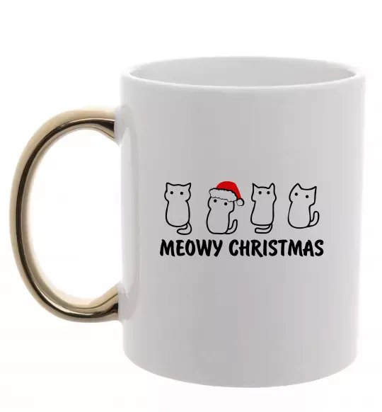 Чашка з кольоровою ручкою Новорічні котики Золото фото